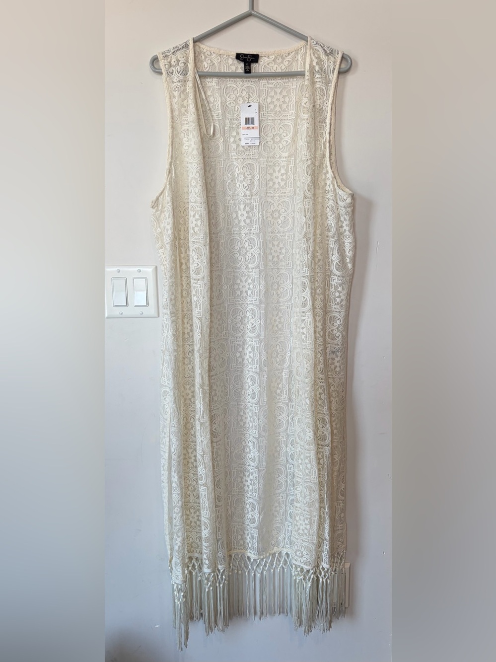 Beautiful Jessica Simpson boho lace duster cardigan with fringe